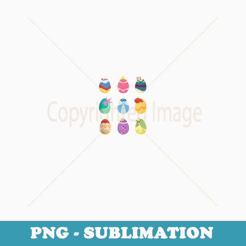 Disney Princess Easter Spring Nine Decorated Easter Eggs - Vintage Sublimation PNG Download