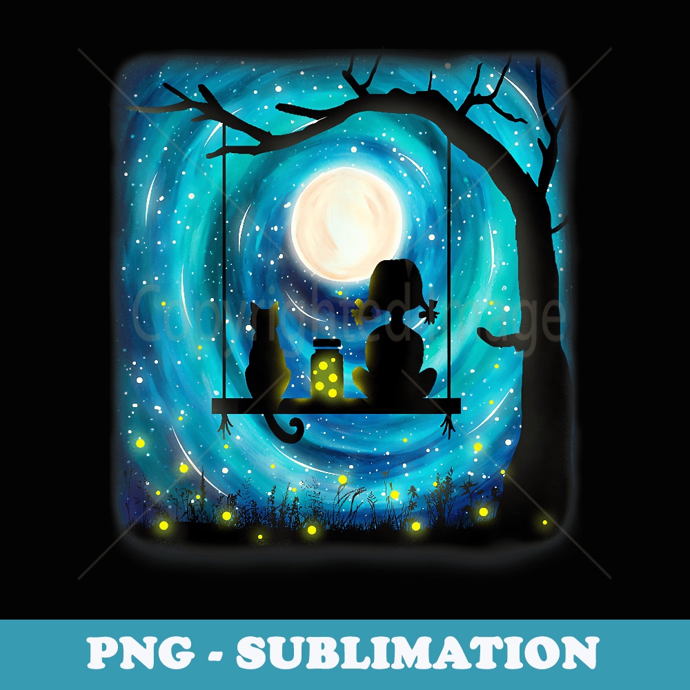 Girl with Cat on Swing s For Cat Lovers, Cat Lady, - PNG Sublimation Digital Download