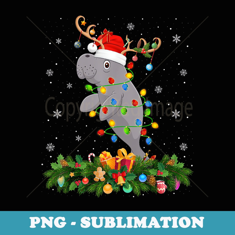 Xmas Holiday Reindeer Hat Santa Manatee Christmas - Artistic Sublimation Digital File