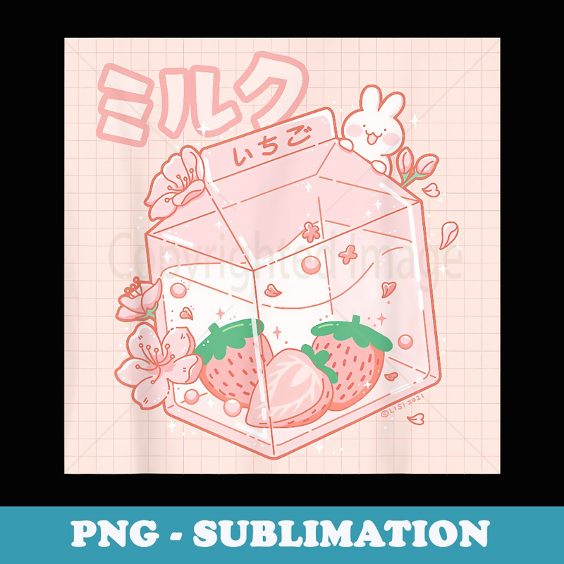 Strawberry Milk Japanese Kawaii Anime Aesthetic Pink - Creative Sublimation PNG Download