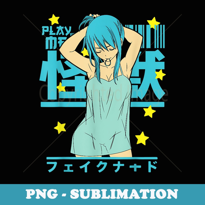 Sexy Waifu Otaku Anime Girl Japanese with Blue Hair - Digital Sublimation Download File