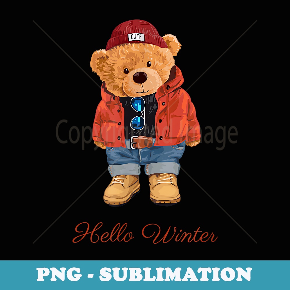 Hello Winter Cool Teddy Bear Cartoon Graphic Designs Fun - Special Edition Sublimation PNG File