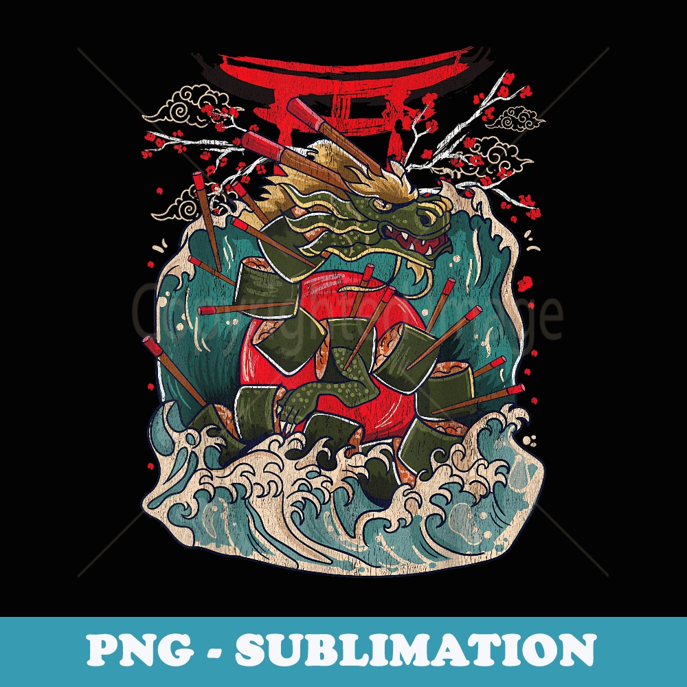 Sushi Dragon Japanese Anime - Retro PNG Sublimation Digital Download