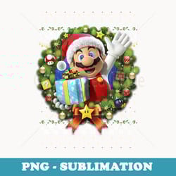 super mario 3d christmas wreath present - retro png sublimation digital download