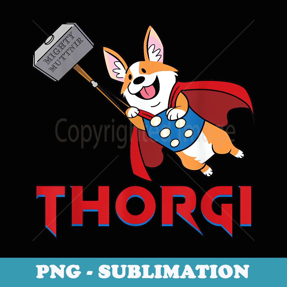 Thorgi and the Mighty Muttnir Corgi Norse God Parody - Retro PNG Sublimation Digital Download