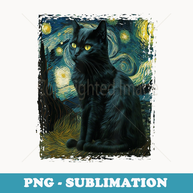 Starry Night Vincent van Gogh Black Cat Retro Painting Cats - Special Edition Sublimation PNG File