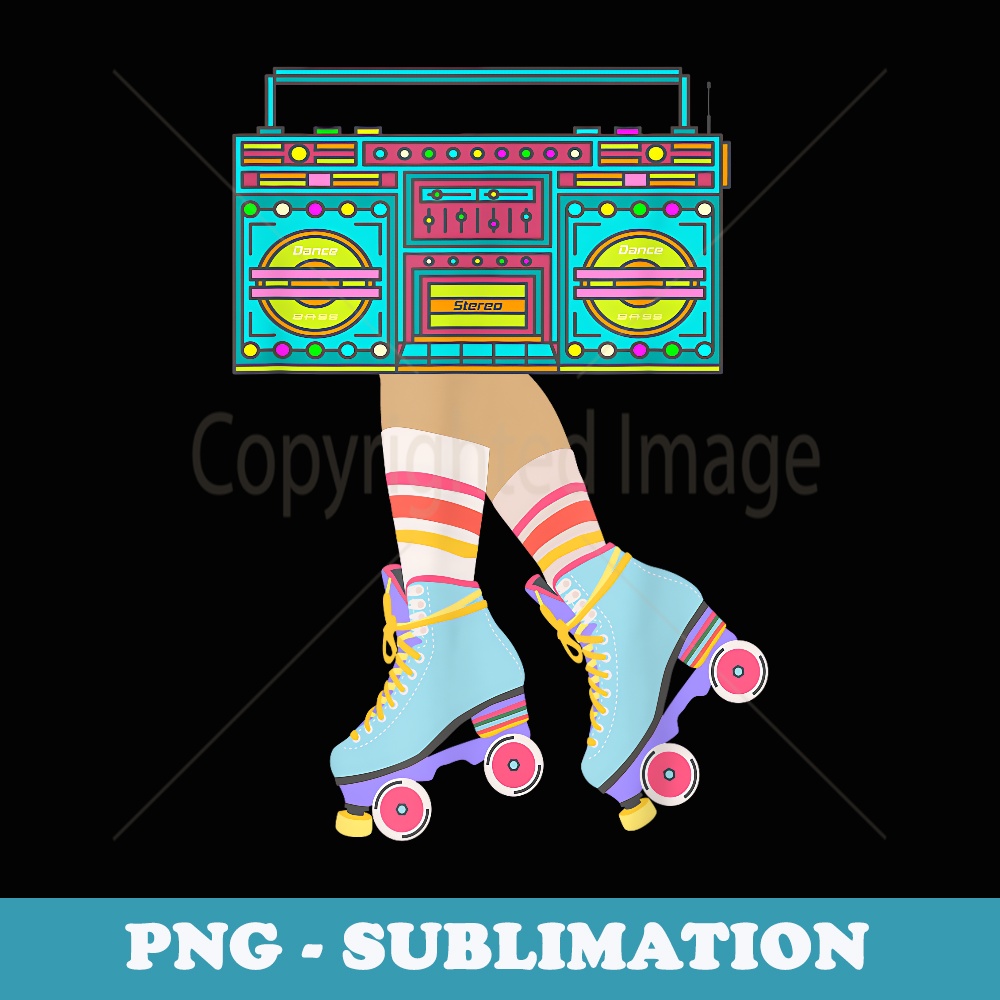 Retro Rollerskates Funny 80's 90's Roller Disco Skating Girl - Vintage Sublimation PNG Download