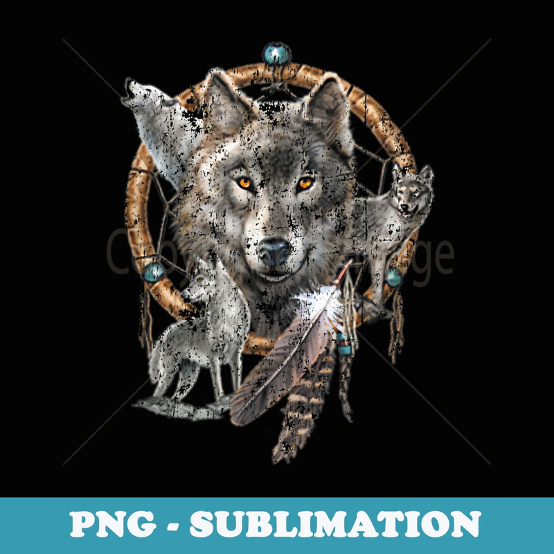 Wolves Dreamcatcher Feathers Cool Vintage Native American - Unique Sublimation PNG Download