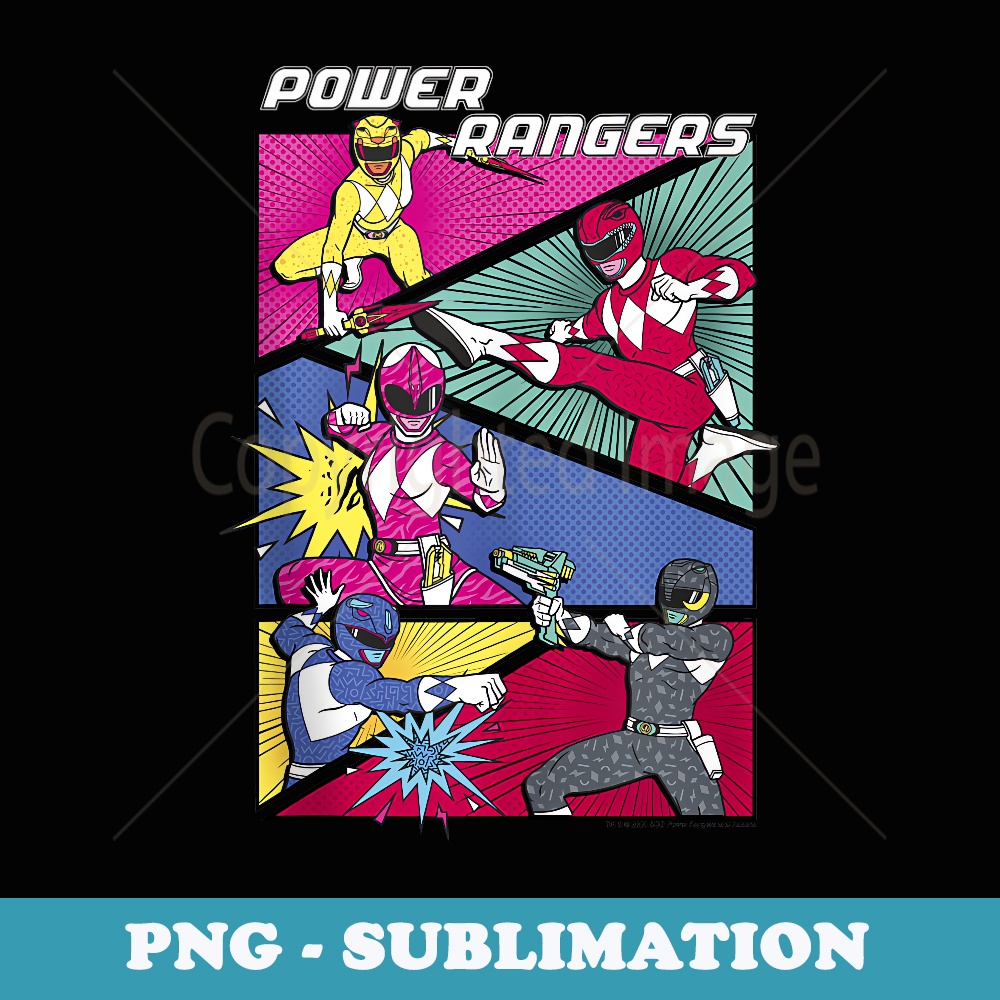 Power Rangers Vintage Comic Action Panels - Instant PNG Sublimation Download