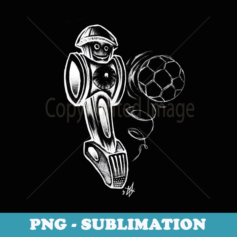 Hand Drawn Cartoon Chalk Art Foosball Man Kicks Ball - Modern Sublimation PNG File