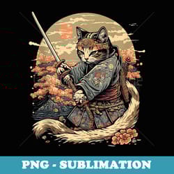 japanese art cat ninja ukiyo-e anime style samurai cat - instant sublimation digital download