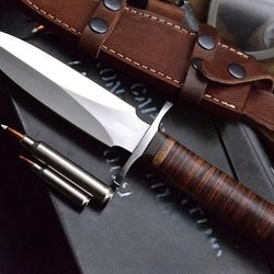 tactical battle ready d2 tool steel full tang fixed blade dagger knife with leather sheath, best men gifts