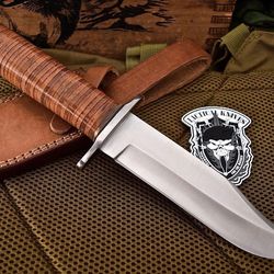 custom handmade d2 tool steel full tang fixed blade hunting survival camping bushcraft knife with leather sheath