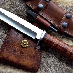 handmade d2 tool steel full tang fixed blade custom bowie knife with leather sheath, best men gifts