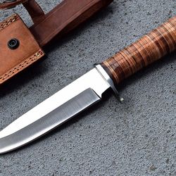 custom handmade d2 tool steel full tang fixed blade hunting survival camping bushcraft bowie knife with leather sheaht