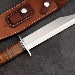 custom handmade d2 tool steel full tang fixed blade hunting survival camping bowie knife with leather sheath