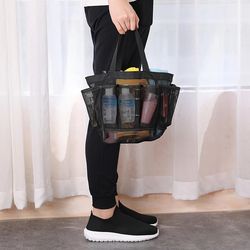 mesh beach bag for snacks, drinks, and toiletries