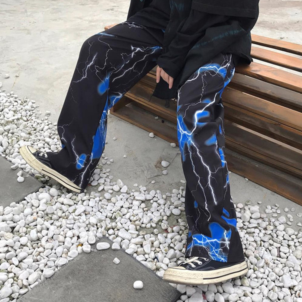Polyester Lightning Bolt Print Pants (2).jpg