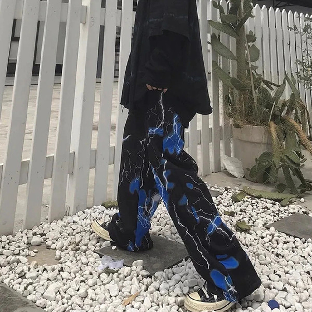 Polyester Lightning Bolt Print Pants (3).jpg