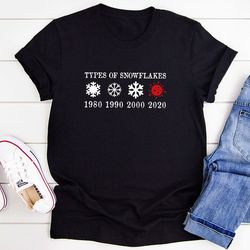 types of snowflakes t-shirt