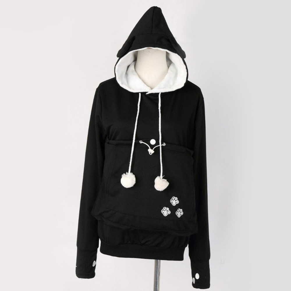 Black Kangaroo Hoodie with Pet Snuggle Pouch