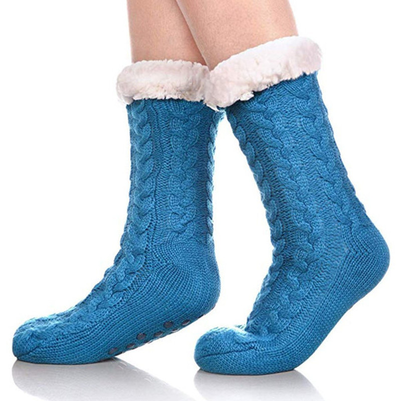 Cozy Sherpa Lined Slipper Socks Blue
