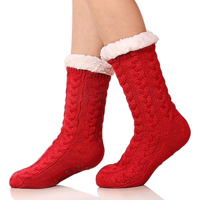 Cozy Sherpa Lined Slipper Socks Red