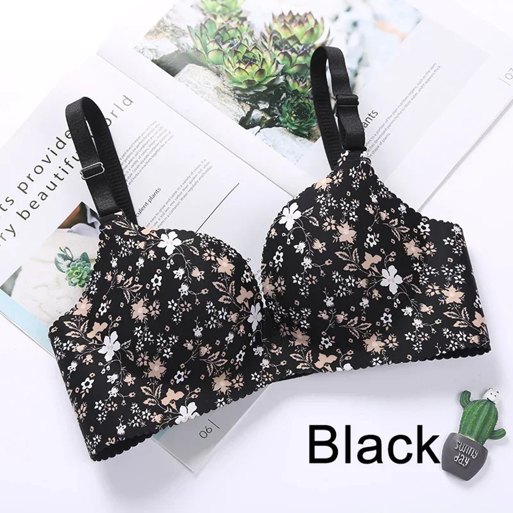 Women Flower Print Seamless Bra Sexy Lingerie Floral Push Up Bras OnePiece Underwear 2