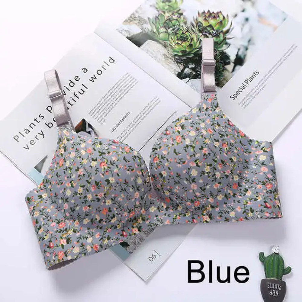 Women Flower Print Seamless Bra Sexy Lingerie Floral Push Up Bras OnePiece Underwear 5