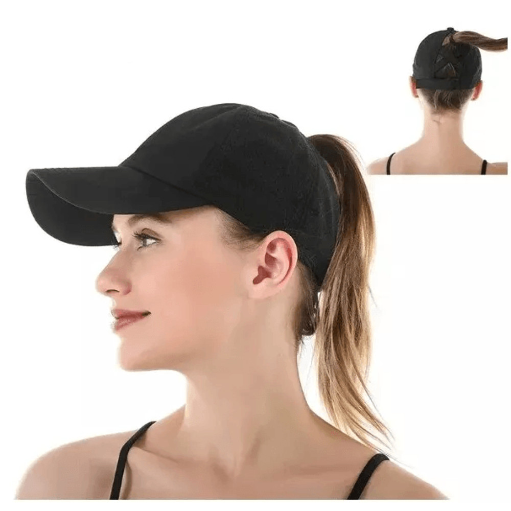 Adjustable Solid Color Ponytail Baseball Cap Cotton Polo Style Casual Hats 0