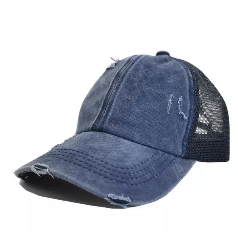 Plain Adjustable Mesh Back Ponytail Baseball Cap Polo Style Cotton Distressed Mesh Caps 5