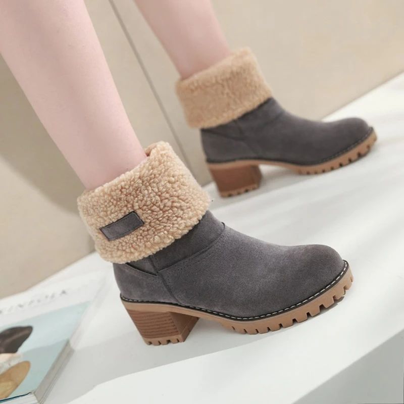 Womens Block Heel Snow Boots Warm Stylish Perfect Winter Gift 2