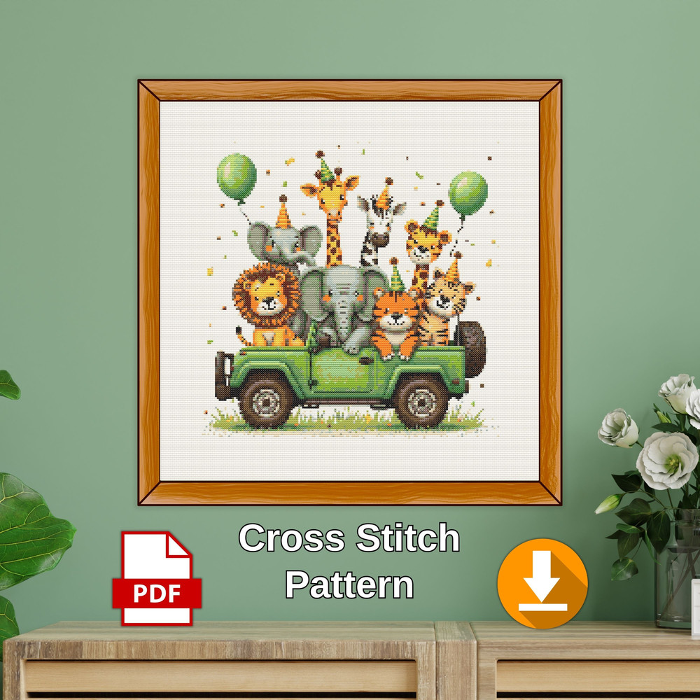 Safari Animals Cross Stitch Pattern PDF Baby Nursery Xstitch Counted Chart Modern Easy Instant Pa 0