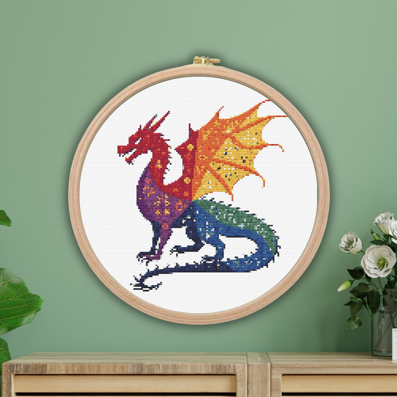 Cross Stitch Pattern Dragon Silhouette Ornament Rainbow Monochrome Fantasy Counted Crossstitch Patt 1