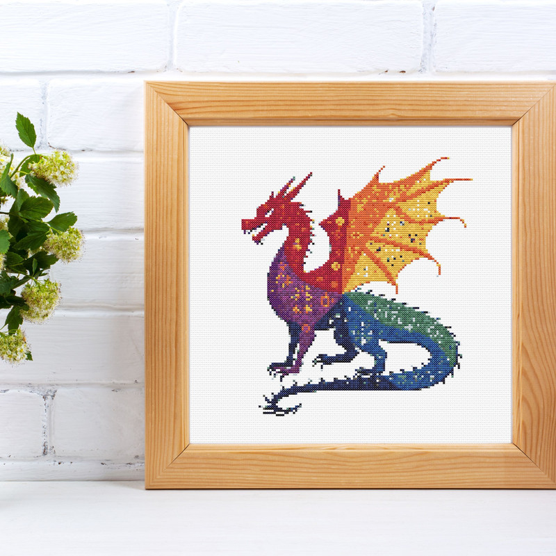 Cross Stitch Pattern Dragon Silhouette Ornament Rainbow Monochrome Fantasy Counted Crossstitch Patt 2