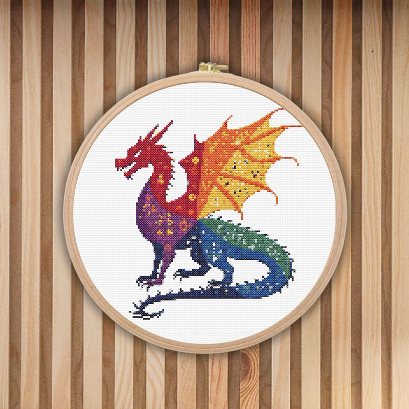 Cross Stitch Pattern Dragon Silhouette Ornament Rainbow Monochrome Fantasy Counted Crossstitch Patt 9