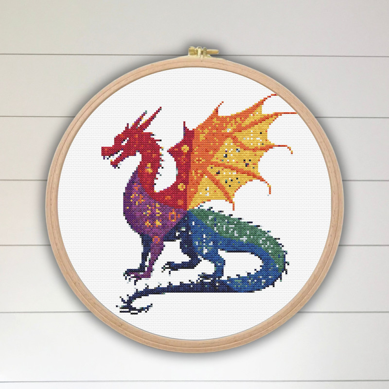 Cross Stitch Pattern Dragon Silhouette Ornament Rainbow Monochrome Fantasy Counted Crossstitch Patt 3