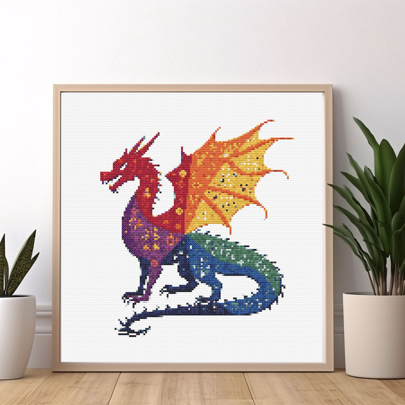 Cross Stitch Pattern Dragon Silhouette Ornament Rainbow Monochrome Fantasy Counted Crossstitch Patt 4