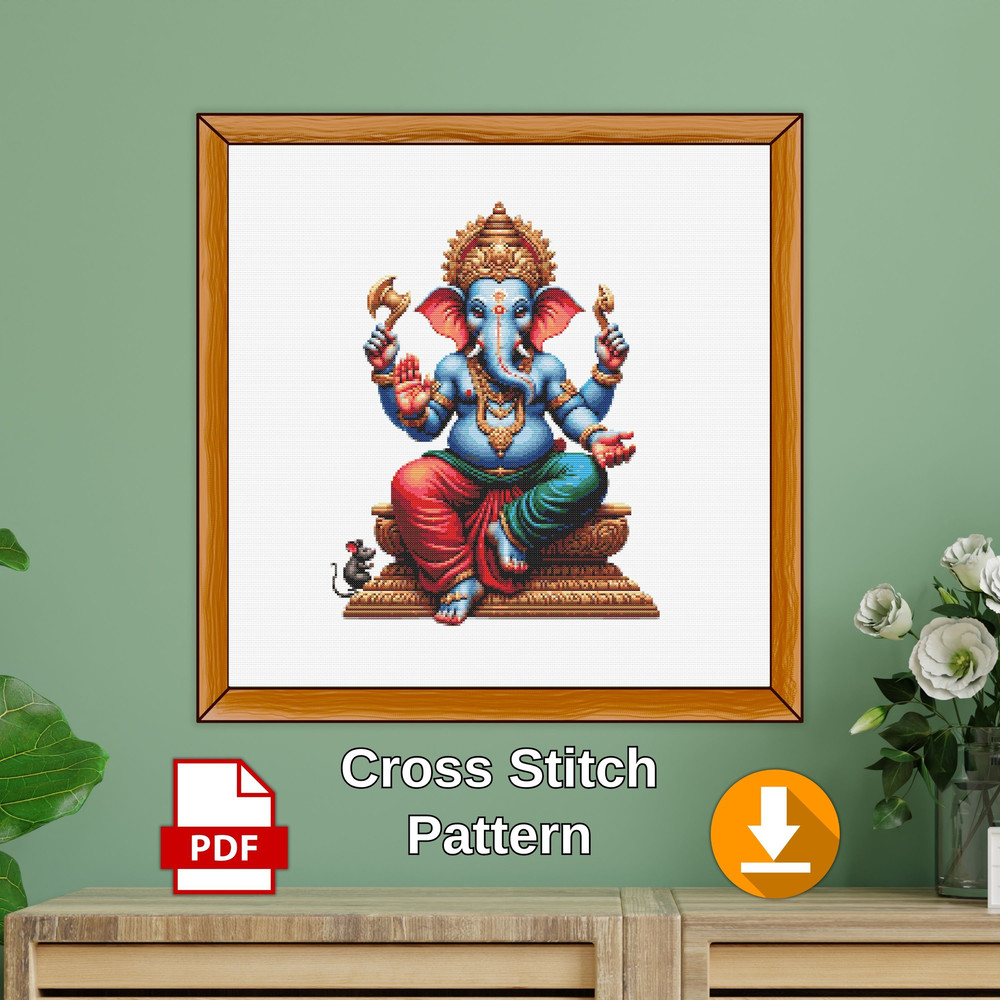 Cross Stitch Pattern Ganesha Ganapati God Wisdom Prosperity Elephant Ethnic India Hinduism Counted 0