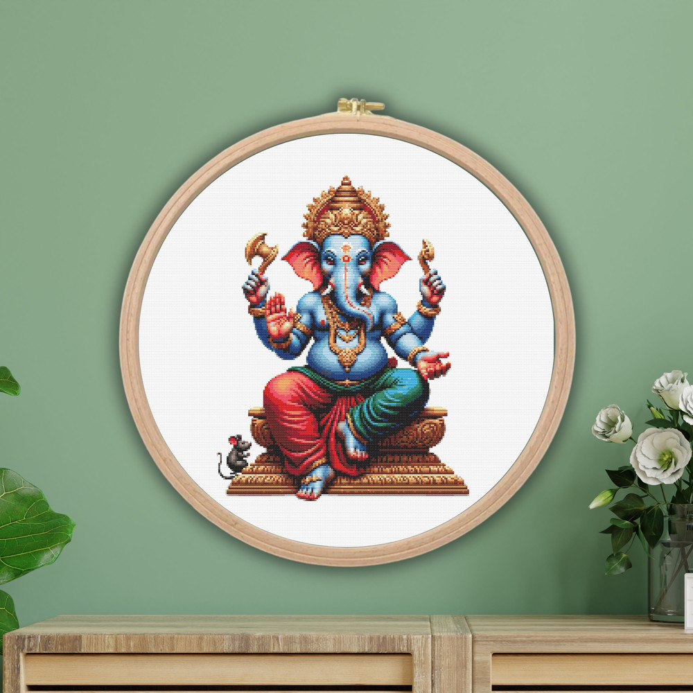 Cross Stitch Pattern Ganesha Ganapati God Wisdom Prosperity Elephant Ethnic India Hinduism Counted 1