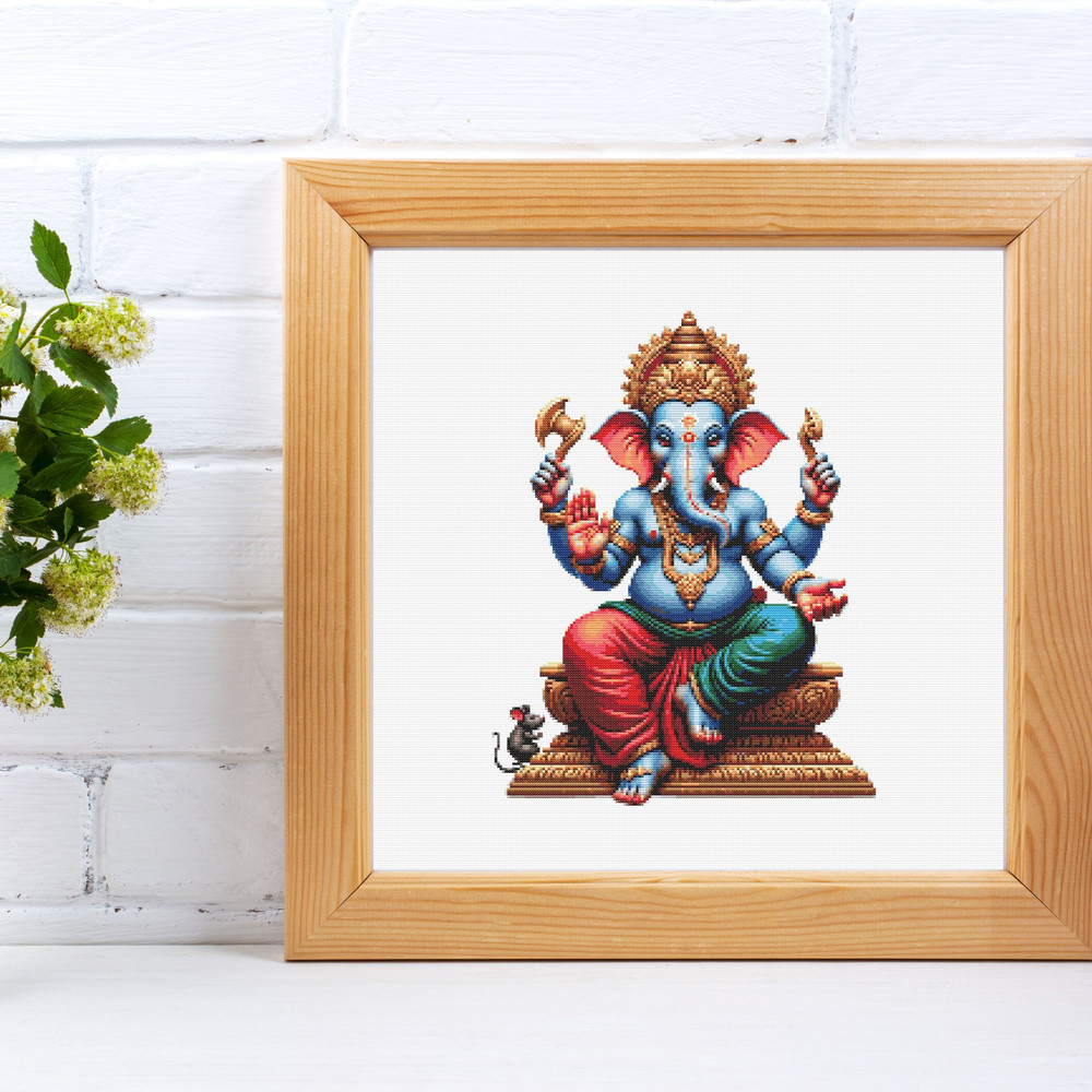 Cross Stitch Pattern Ganesha Ganapati God Wisdom Prosperity Elephant Ethnic India Hinduism Counted 2