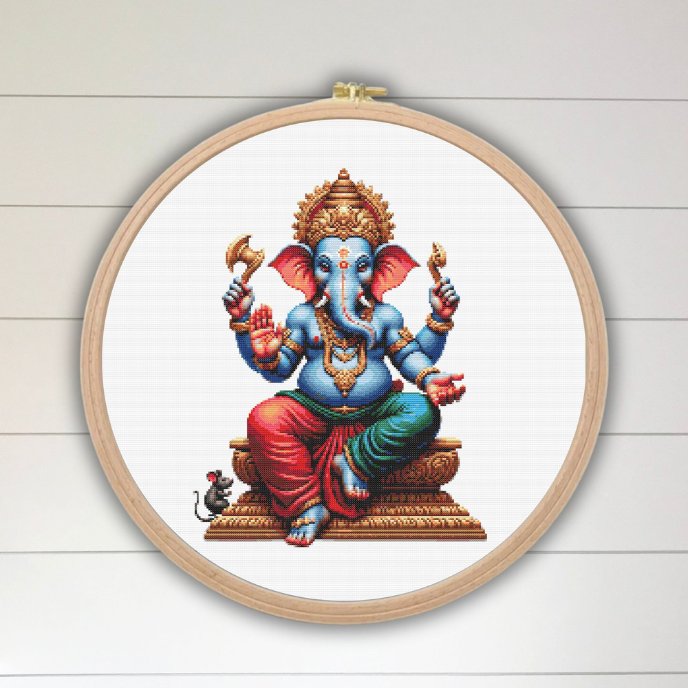 Cross Stitch Pattern Ganesha Ganapati God Wisdom Prosperity Elephant Ethnic India Hinduism Counted 3