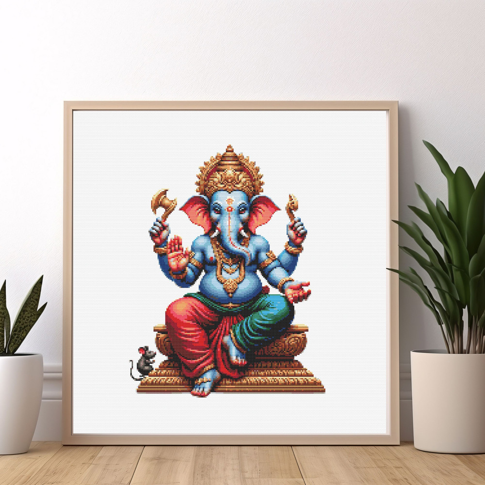 Cross Stitch Pattern Ganesha Ganapati God Wisdom Prosperity Elephant Ethnic India Hinduism Counted 4