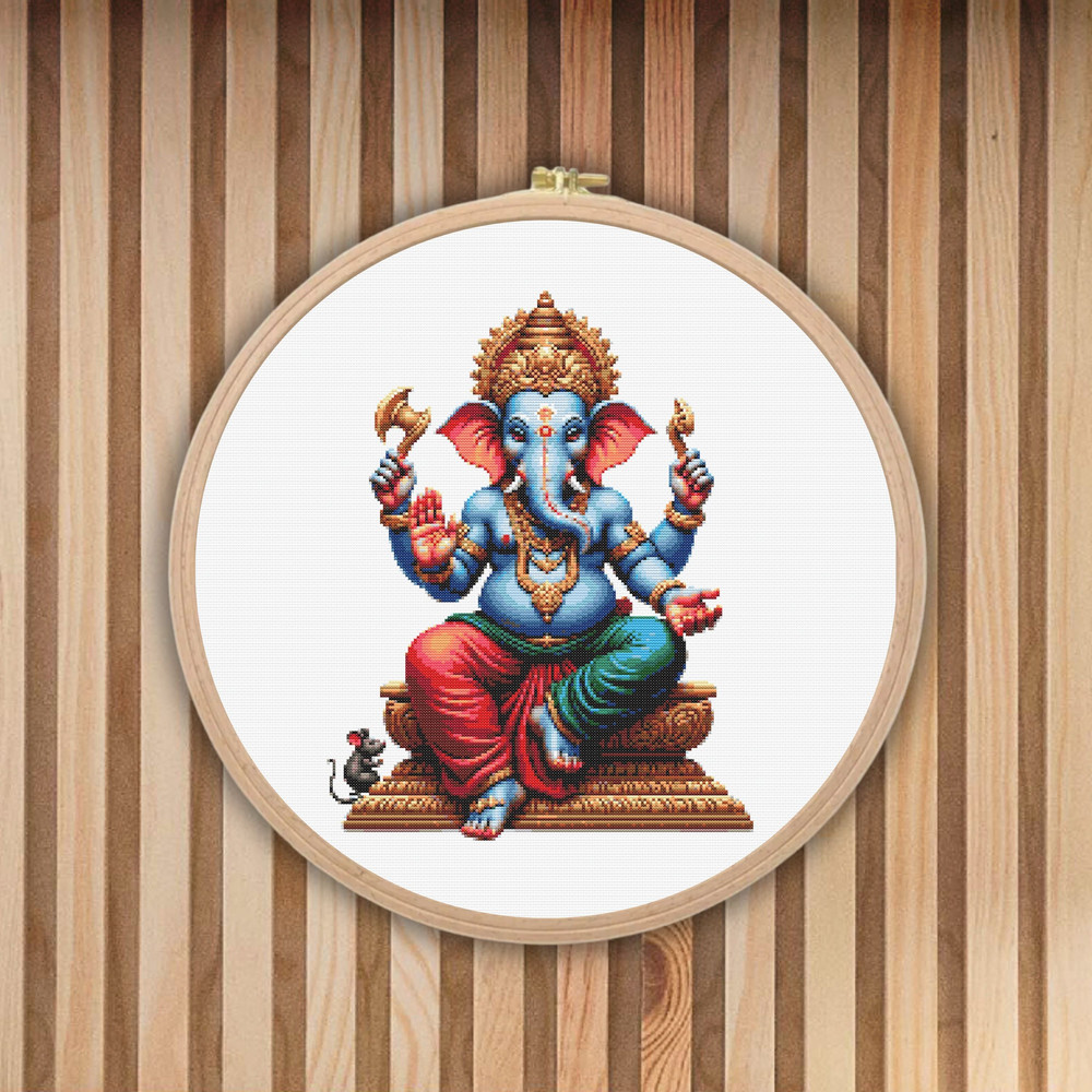 Cross Stitch Pattern Ganesha Ganapati God Wisdom Prosperity Elephant Ethnic India Hinduism Counted 9