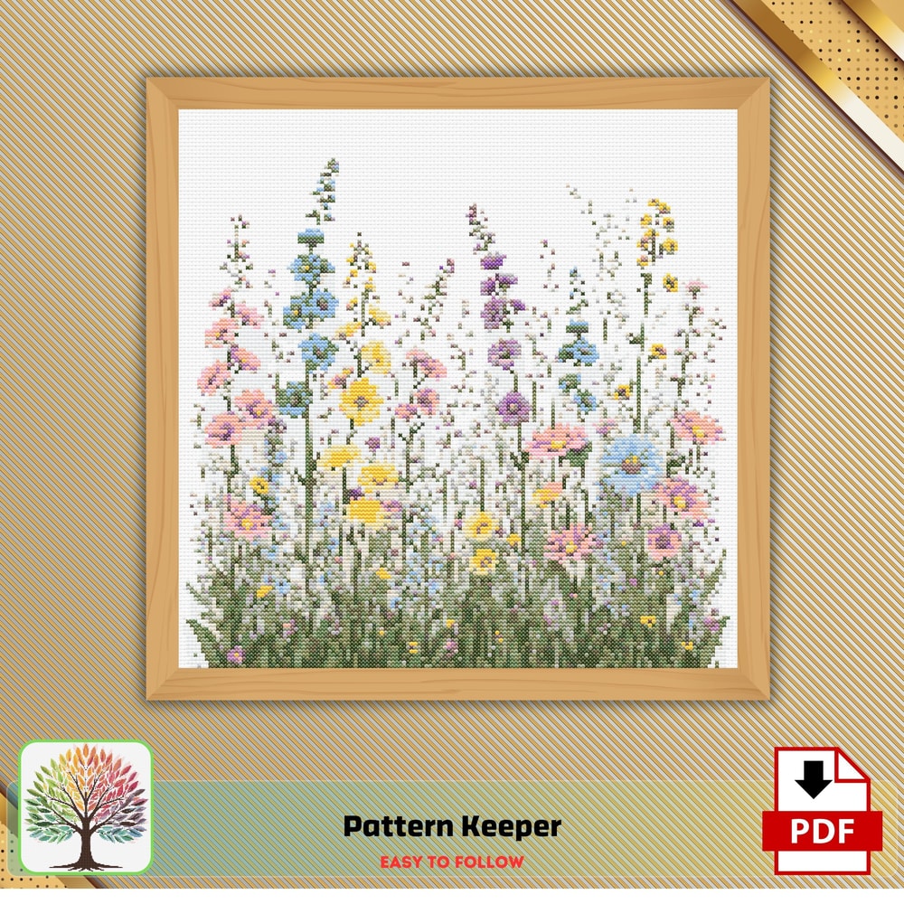 Wildflowers Cross Stitch Pattern Instant PDF Download Wildflower Meadow Watercolor Cross Stitch Ha 0
