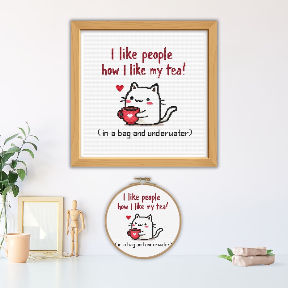 I Like People How I Like My Tea Cat Cross Stitch Pattern Funny Cross Stitch Chart PDF Instant Downl 1