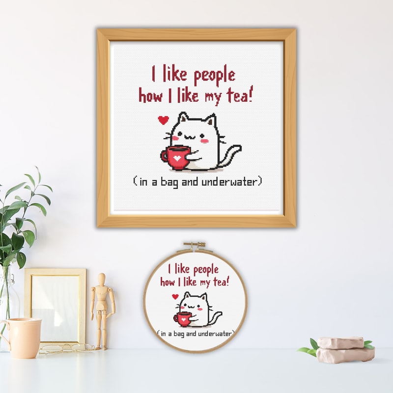 I Like People How I Like My Tea Cat Cross Stitch Pattern Funny Cross Stitch Chart PDF Instant Downl 1