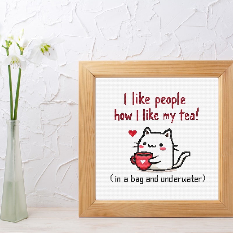 I Like People How I Like My Tea Cat Cross Stitch Pattern Funny Cross Stitch Chart PDF Instant Downl 5