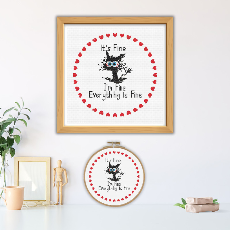 Heart Funny Cat Cross Stitch Pattern Im Fine Everything Is Fine  Instant Pdf Download 1