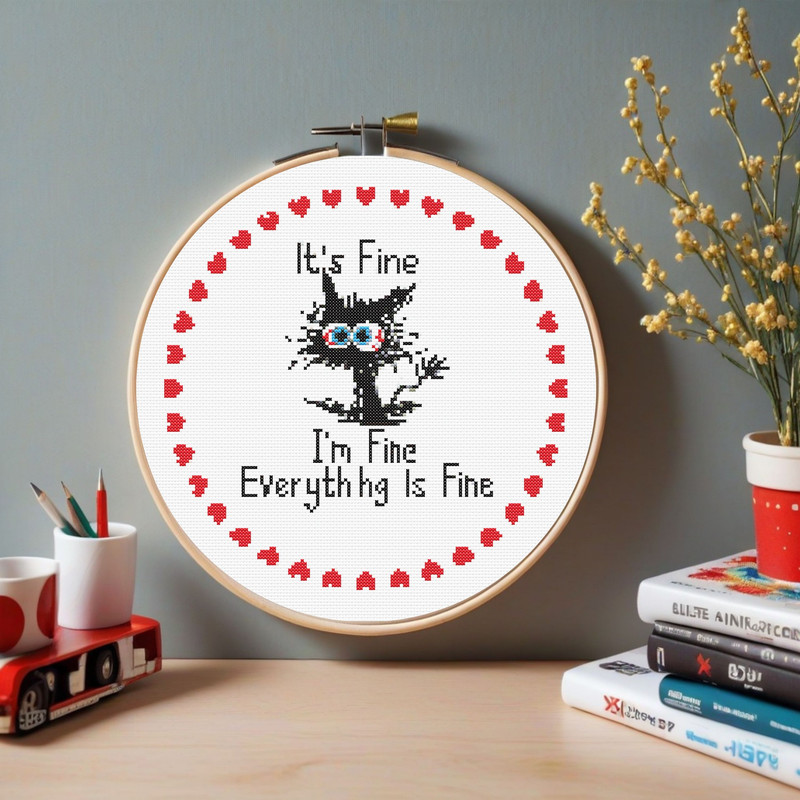 Heart Funny Cat Cross Stitch Pattern Im Fine Everything Is Fine  Instant Pdf Download 3